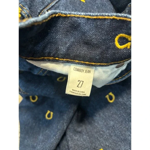 BDG Womens Cowboy Jeans Dark Wash Horseshoe Embroidered Straight Leg 27 - Picture 6 of 9